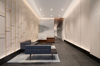 A lobby with couches